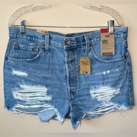 Levi's Blue High-Waisted Jean Shorts - Picture 3 of 5